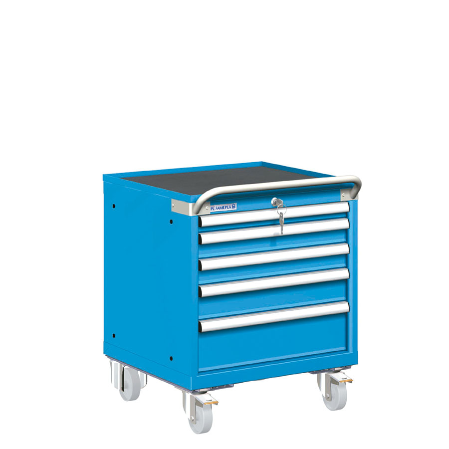 [023392] Carro cajonera móvil porta herramientas con 5 cajones - Dim.: 557x627x705h mm - Ruedas Ø100 mm nylon - Azul ral 5012