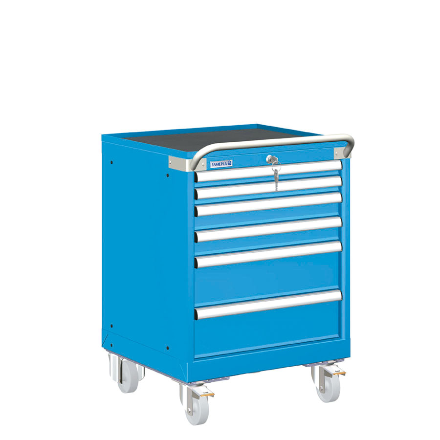 [023404] Carro cajonera móvil porta herramientas con 6 cajones - Dim.: 557x627x822h mm - Ruedas Ø100 mm nylon - Azul ral 5012