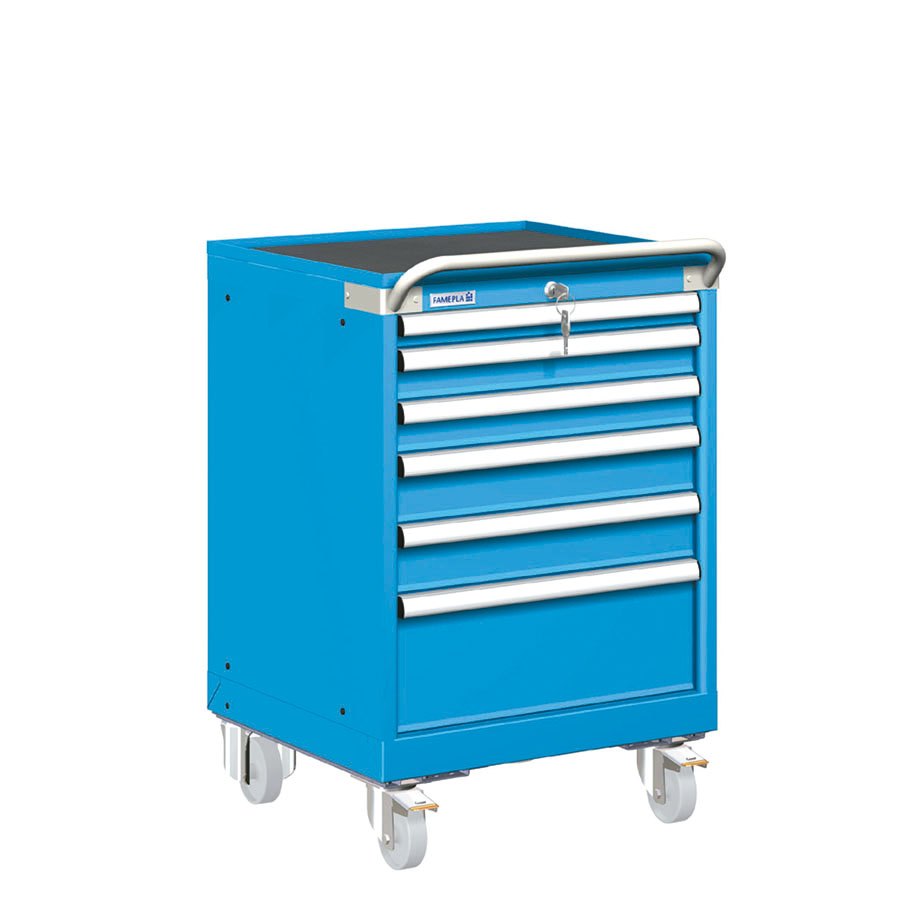 [023418] Carro cajonera móvil porta herramientas con 6 cajones - Dim.: 557x627x872h mm - Ruedas Ø100 mm nylon - Azul ral 5012