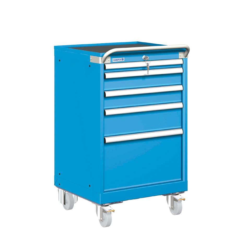 [023420] Carro cajonera móvil para herramientas con 5 cajones - Dim.: 557x627x972h mm - Ruedas Ø100 mm nylon - Azul ral 5012