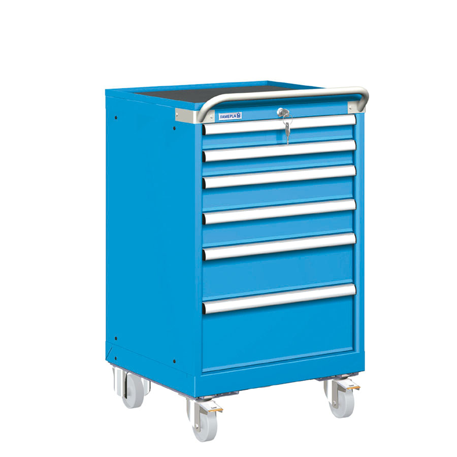 [023424] Carro cajonera móvil porta herramientas con 6 cajones - Dim.: 557x627x972h mm - Ruedas Ø100 mm nylon - Azul ral 5012