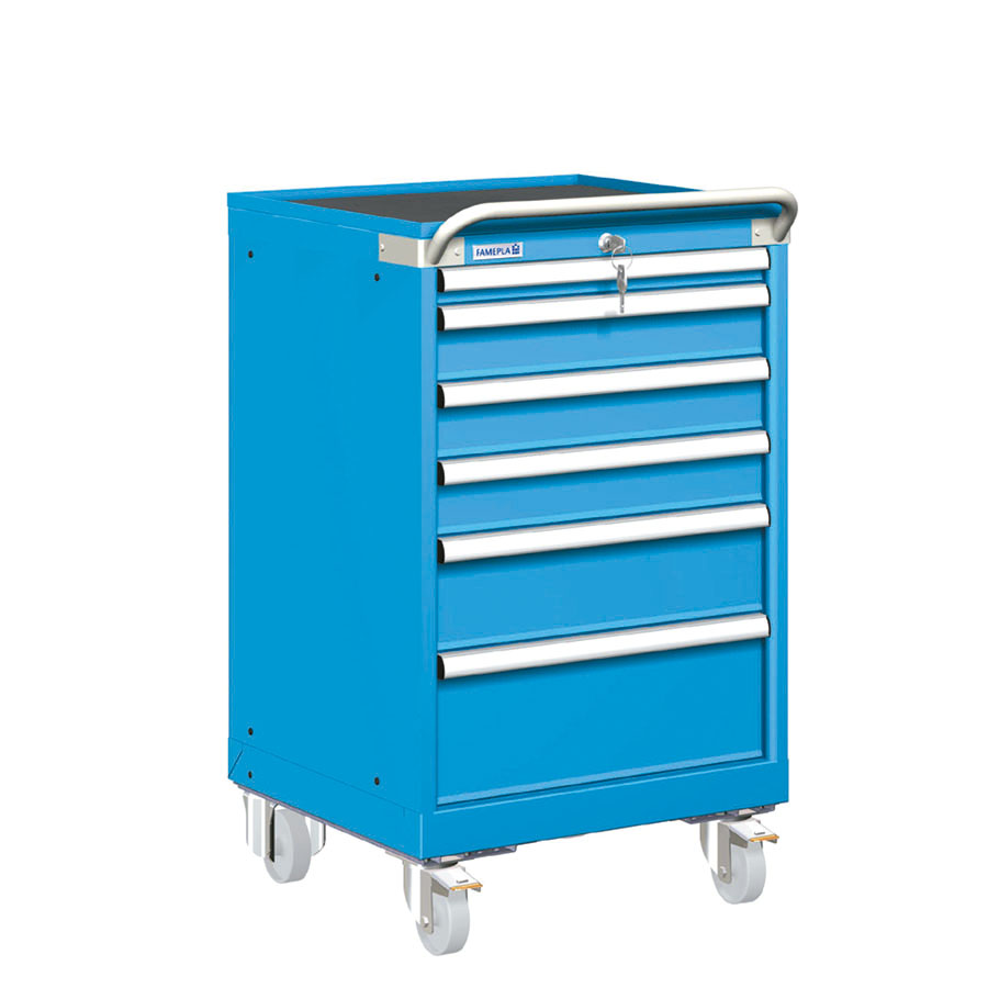 [023425] Carro cajonera móvil porta herramientas con 6 cajones - Dim.: 557x627x972h mm - Ruedas Ø100 mm nylon - Azul ral 5012