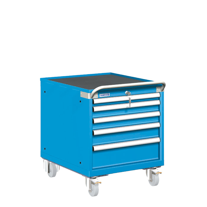 [023460] Carro cajonera móvil porta herramientas con 5 cajones - Dim.: 572x780x705h mm - Ruedas Ø100 mm nylon - Azul ral 5012