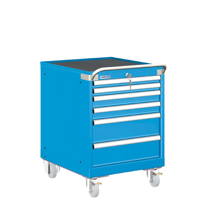 [023472] Carro cajonera móvil porta herramientas con 6 cajones - Dim.: 572x780x822h mm - Ruedas Ø100 mm nylon - Azul ral 5012