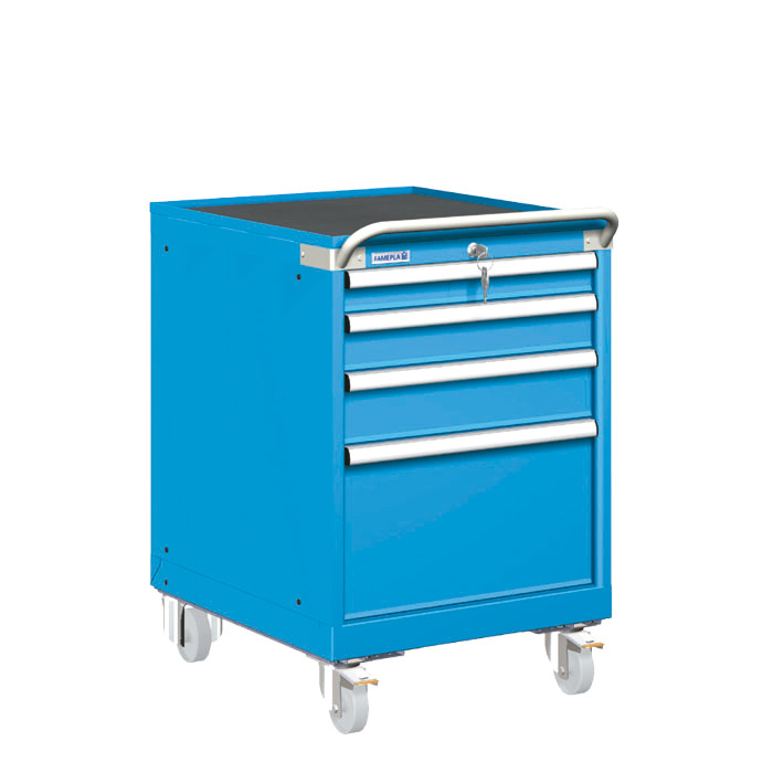 [023478] Carro cajonera móvil porta herramientas con 4 cajones - Dim.: 572x780x872h mm - Ruedas Ø100 mm nylon - Azul ral 5012