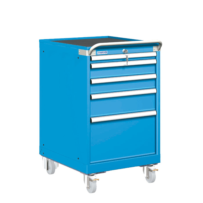 [023488] Carro cajonera móvil porta herramientas con 5 cajones - Dim.: 572x780x972h mm - Ruedas Ø100 mm nylon - Azul ral 5012