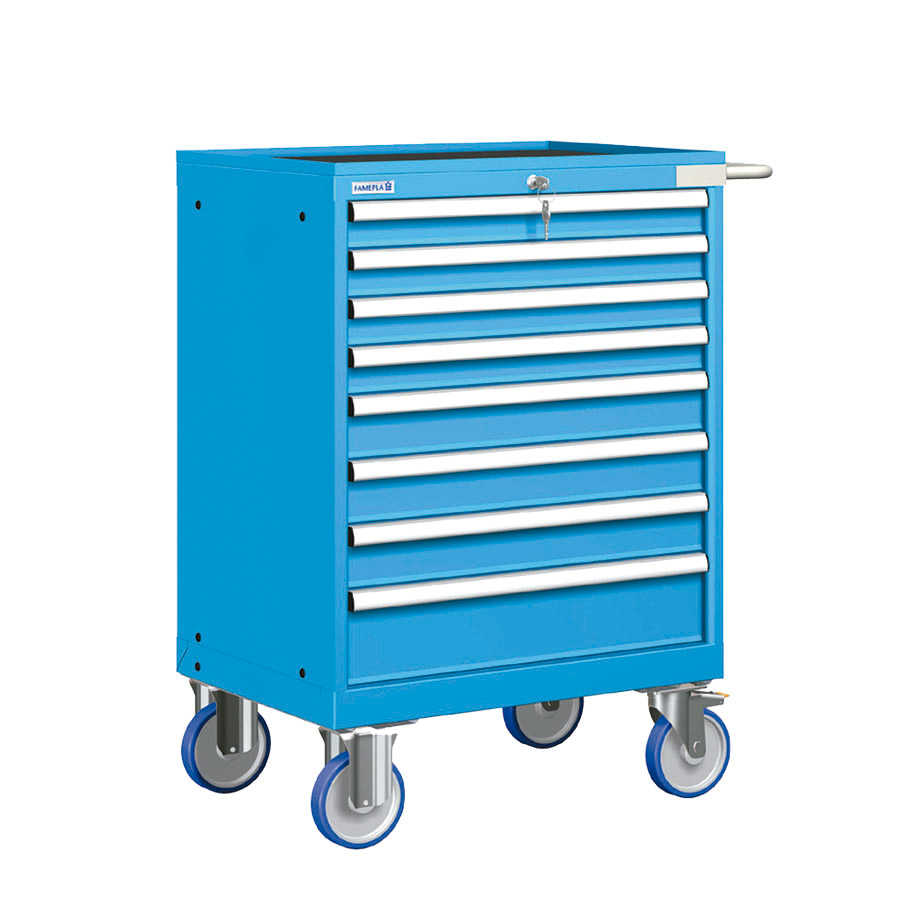 [023510] Cajonera móvil con 8 cajones - Dim.: 802x580x1064h mm - Ruedas Ø150 mm goma - Azul ral 5012