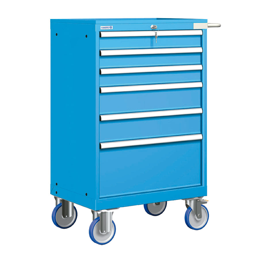[023512] Cajonera móvil con 6 cajones - Dim.: 802x580x1214h mm - Ruedas Ø150 mm goma - Azul ral 5012
