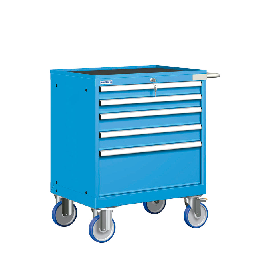 [023524] Cajonera móvil con 5 cajones - Dim.: 802x580x914h mm - Ruedas Ø150 mm goma - Azul ral 5012