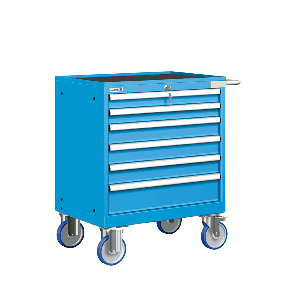 [023534] Cajonera móvil con 6 cajones - Dim.: 802x580x914h mm - Ruedas Ø150 mm goma - Azul ral 5012
