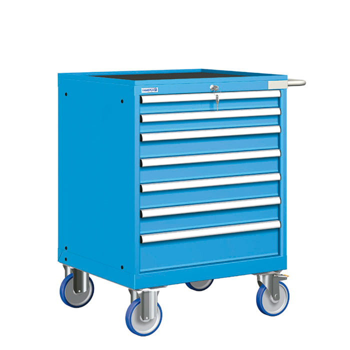 [023544] Cajonera móvil con 7 cajones - Dim.: 802x733x1014h mm - Ruedas Ø150 mm goma - Azul ral 5012