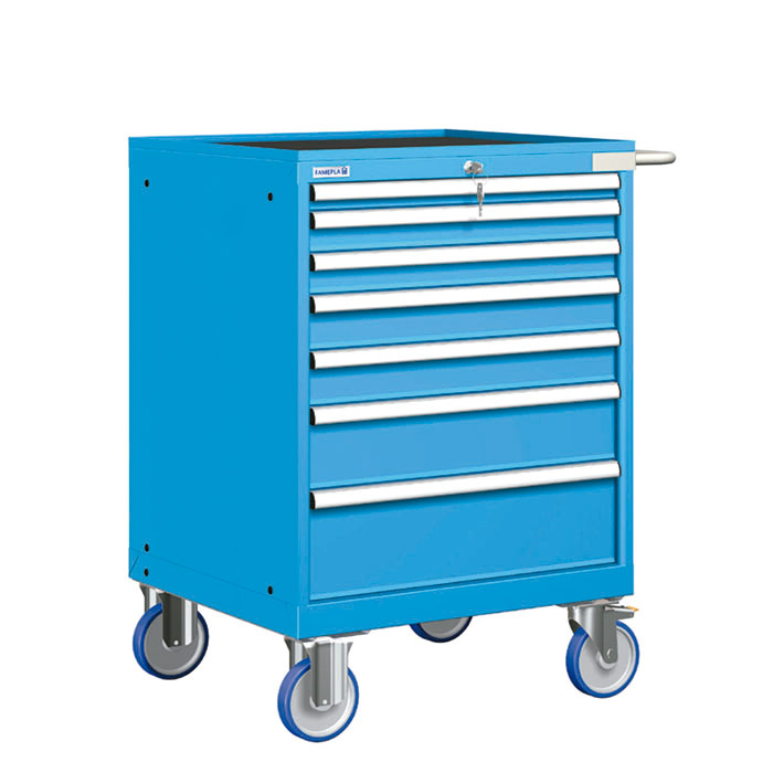 [023548] Cajonera móvil con 7 cajones - Dim.: 802x733x1064h mm - Ruedas Ø150 mm goma - Azul ral 5012