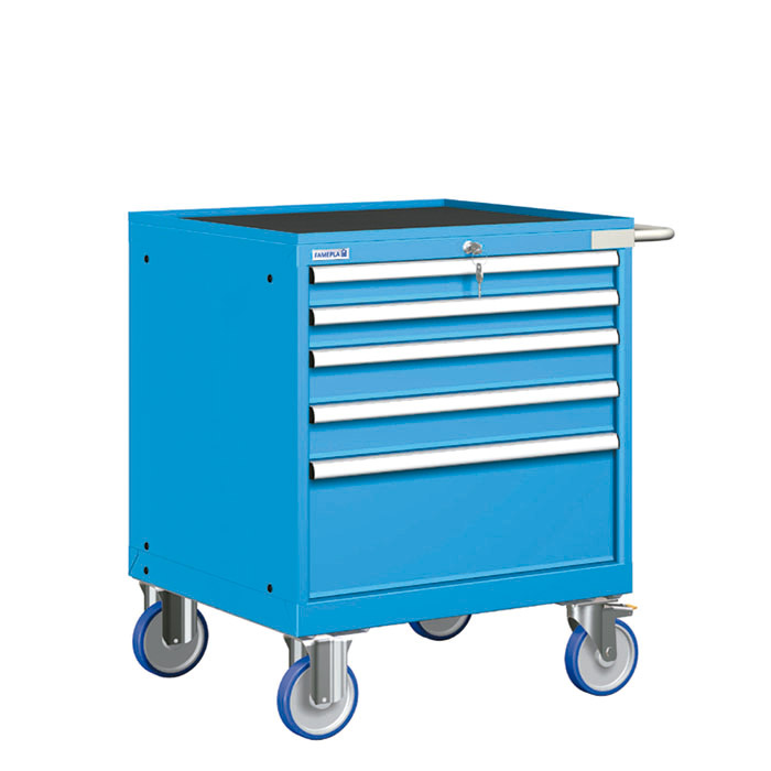 [023572] Cajonera móvil con 5 cajones - Dim.: 802x733x914h mm - Ruedas Ø150 mm goma - Azul ral 5012
