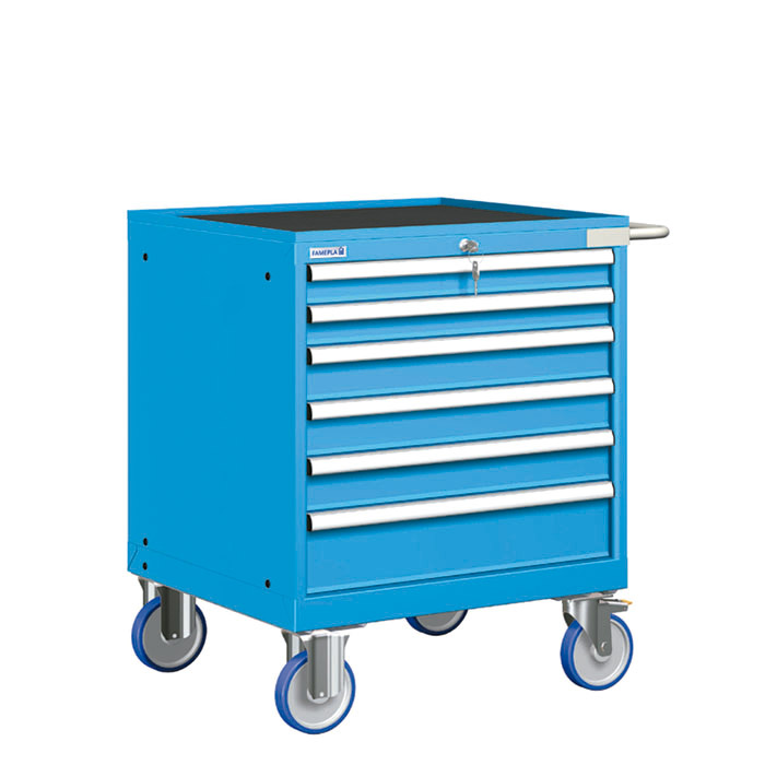 [023582] Cajonera móvil con 6 cajones - Dim.: 802x733x914h mm - Ruedas Ø150 mm goma - Azul ral 5012