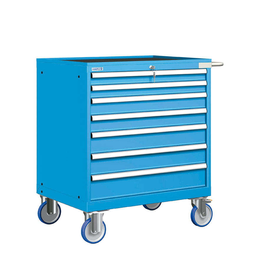 [023588] Cajonera móvil con 7 cajones - Dim.: 955x733x1064h mm - Ruedas Ø150 mm goma - Azul ral 5012