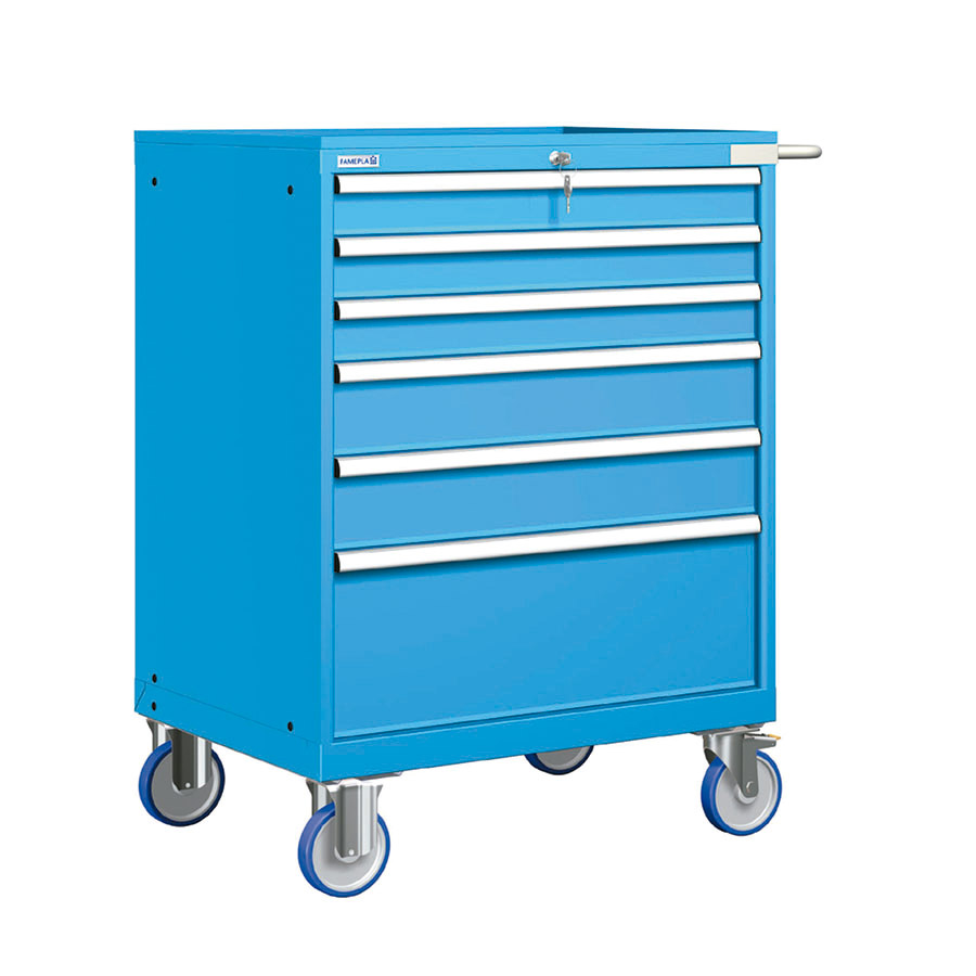 [023596] Cajonera móvil con 6 cajones - Dim.: 955x733x1214h mm - Ruedas Ø150 mm goma - Azul ral 5012