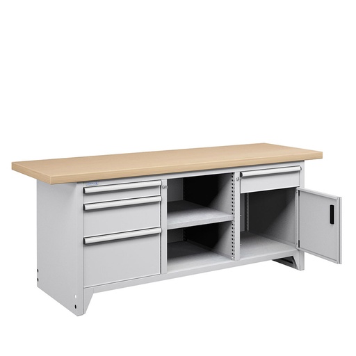 [023683] Banco compacto con encimera de haya, 4 cajones, 1 puerta y 1 estante - Dim.: 2000x750x840h mm - Gris ral 7035