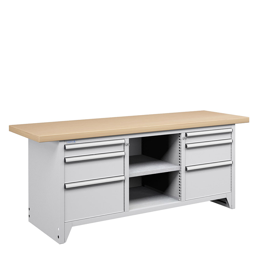 [023689] Banco compacto con encimera de haya, 6 cajones y 1 estante - Dim.: 2000x750x840h mm - Gris ral 7035