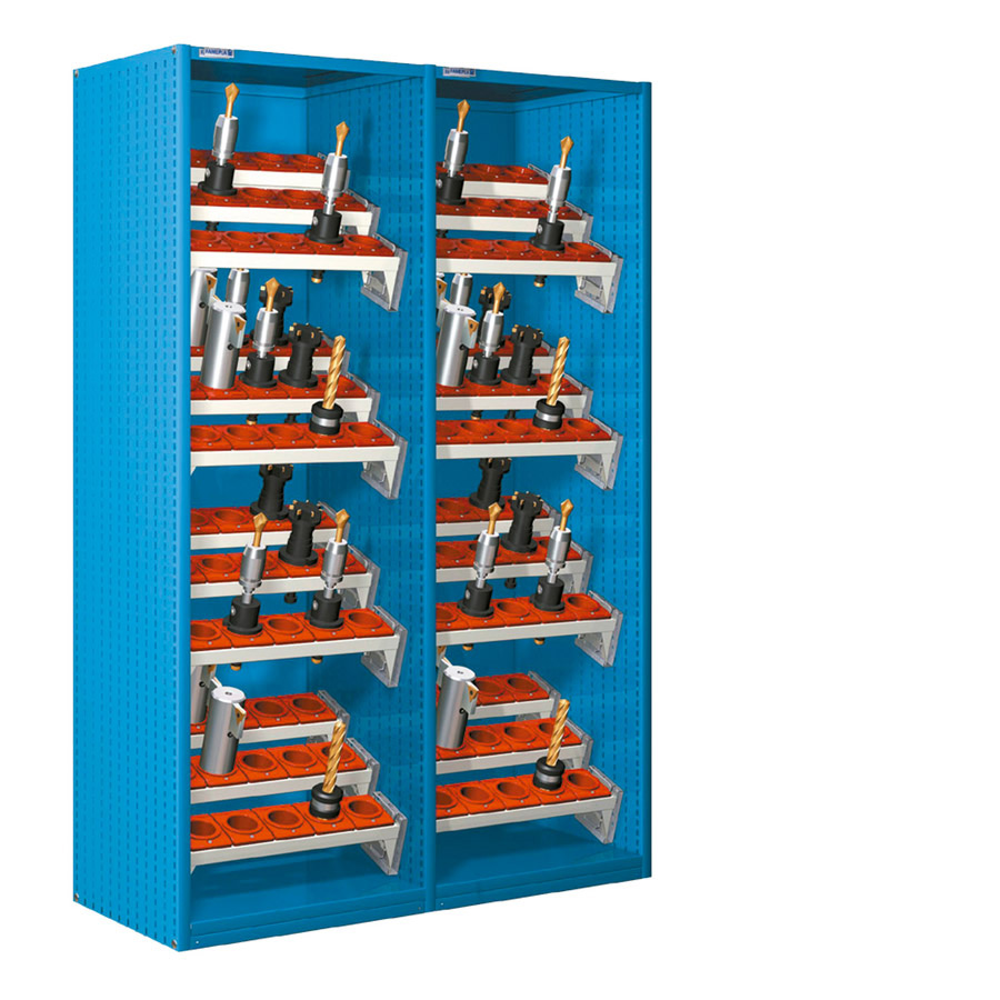 [023723] Armario metálico para CNC sin puertas, con 24 bandejas extraíbles - Dim.: 1290x610x2000h mm - Azul ral 5012