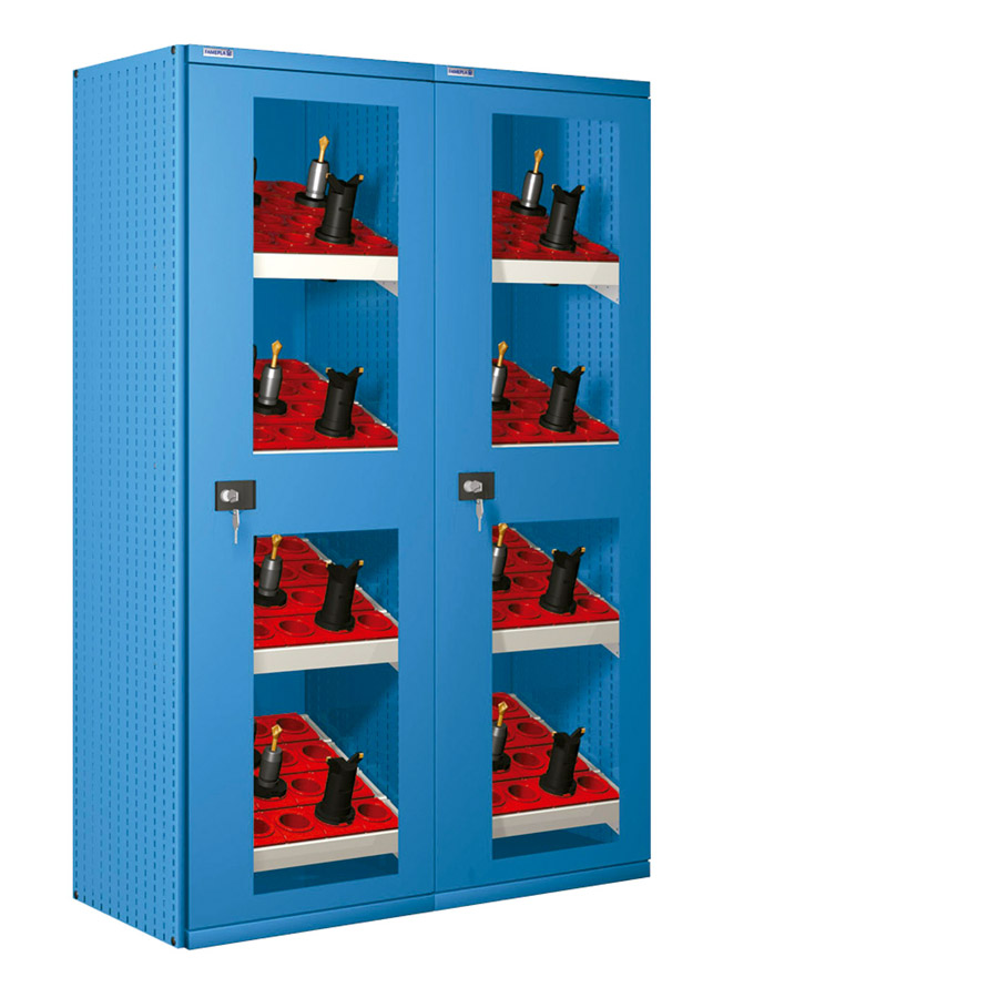 [023729] Armario metálico para CNC con puertas de ventana y 8 cuadros de inserción - 1290x635x2000h mm - Azul ral 5012