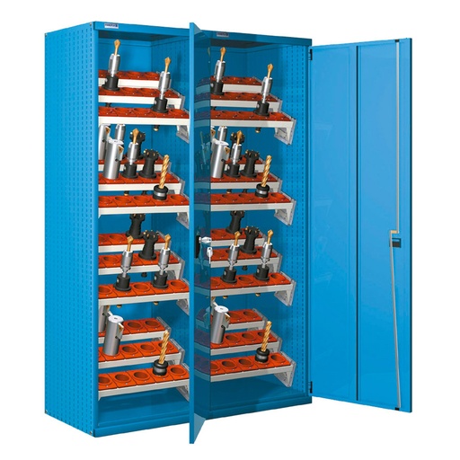 [023731] Armario metálico para CNC con puertas y 24 bandejas extraíbles - Dim.: 1290x635x2000h mm - Azul ral 5012