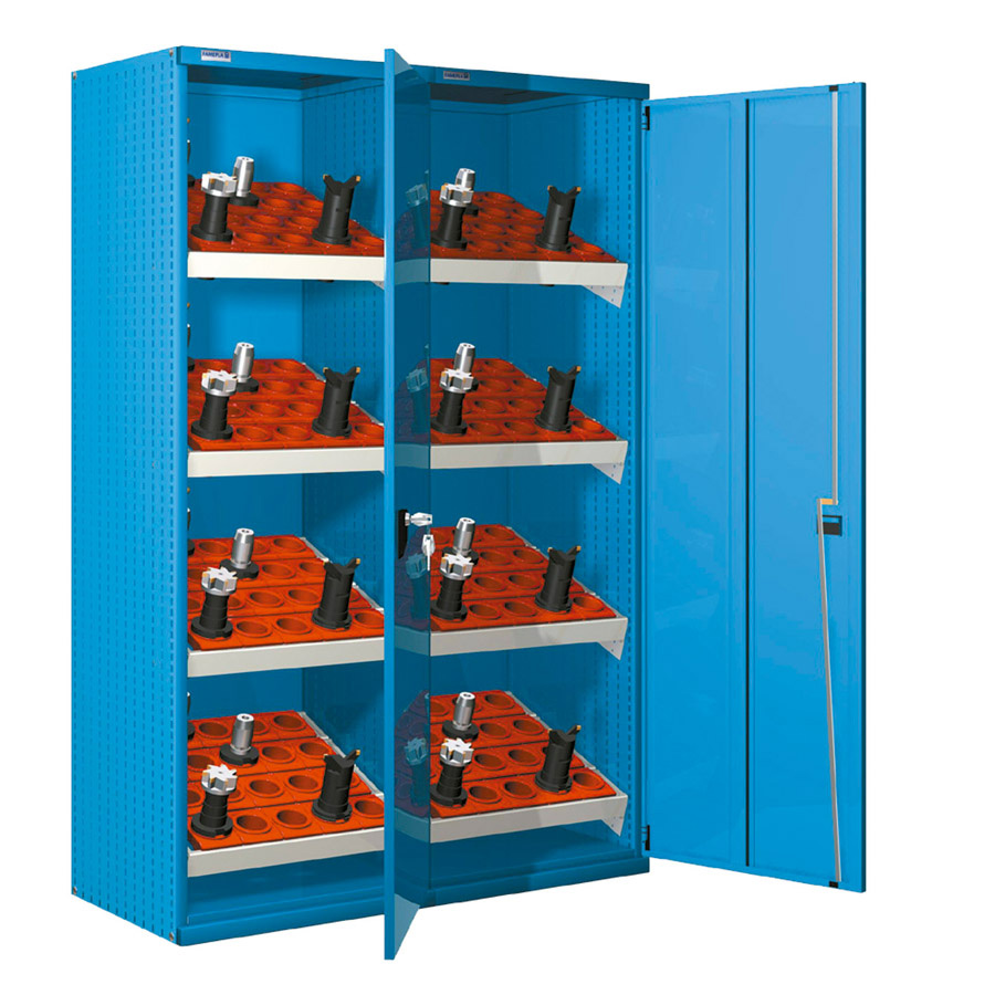 [023733] Armario metálico para CNC con puertas y 8 cuadros de inserción - Dim.: 1290x635x2000h mm - Azul ral 5012