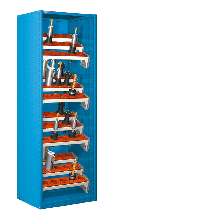 [023735] Armario metálico para CNC sin puertas, con 12 bandejas extraíbles - Dim.: 660x610x2000h mm - Azul ral 5012