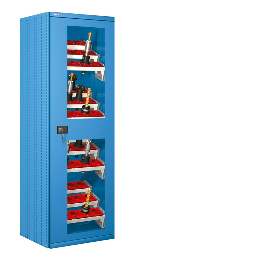 [023739] Armario metálico para CNC con puerta de ventana y 12 bandejas extraíbles - Dim.: 660x610x2000h mm- Azul ral 5012