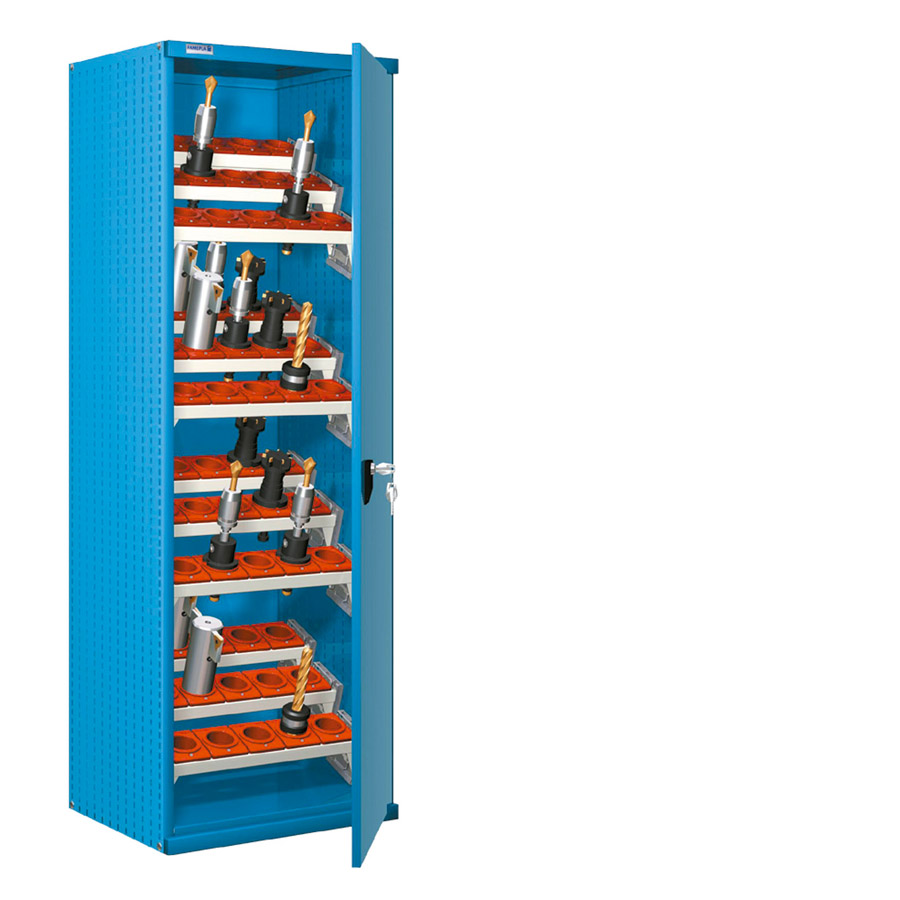 [023743] Armario metálico para CNC con puerta y 12 bandejas extraíbles - Dim.: 660x610x2000h mm- Azul ral 5012