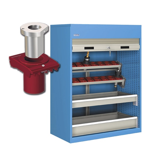 [023767] Armario de persiana, para herramientas de CNC, 2 bandejas inclinadas y 2 cajones - Dim.: 1040x635x1450h mm - Azul ral 5012
