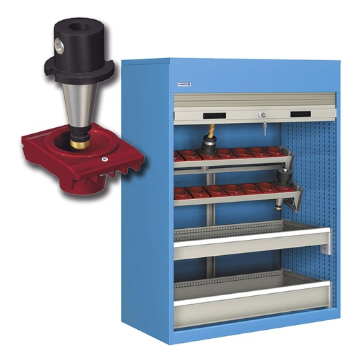 [023769] Armario de persiana, para herramientas de CNC, 2 bandejas inclinadas y 2 cajones - Dim.: 1040x635x1450h mm - Azul ral 5012