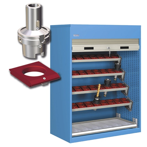 [023777] Armario de persiana, para herramientas de CNC, 4 bandejas inclinadas y 1 estante - Dim.: 1040x635x1450h mm - Azul ral 5012