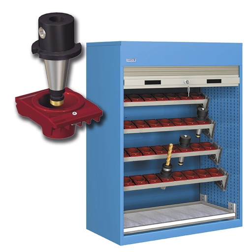 [023783] Armario de persiana, para herramientas de CNC, 4 bandejas inclinadas y 1 estante - Dim.: 1040x635x1450h mm - Azul ral 5012