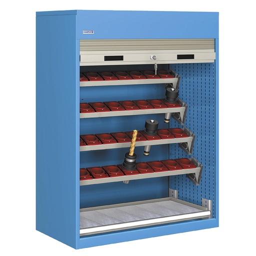 [023787] Armario de persiana, para herramientas de CNC, 4 bandejas inclinadas y 1 estante - Dim.: 1040x635x1450h mm - Azul ral 5012