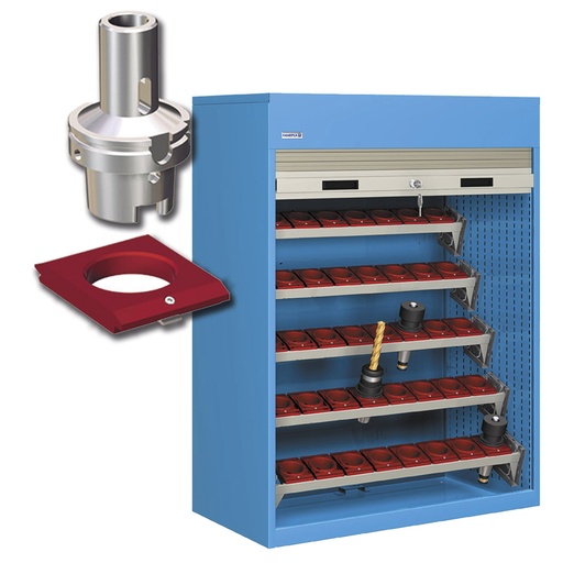 [023793] Armario de persiana, para herramientas de CNC, 5 bandejas extraíbles en ángulo - Dim.: 1040x635x1450h mm - Azul ral 5012