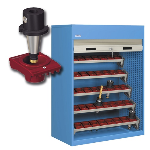 [023797] Armario de persiana, para herramientas de CNC, 5 bandejas extraíbles en ángulo - Dim.: 1040x635x1450h mm - Azul ral 5012