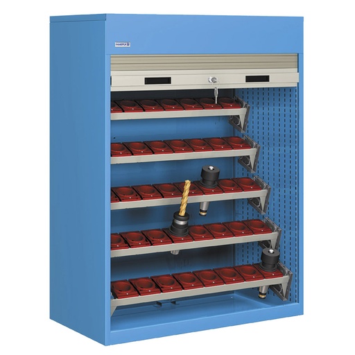 [023801] Armario de persiana, para herramientas de CNC, 5 bandejas extraíbles en ángulo - Dim.: 1040x635x1450h mm - Azul ral 5012