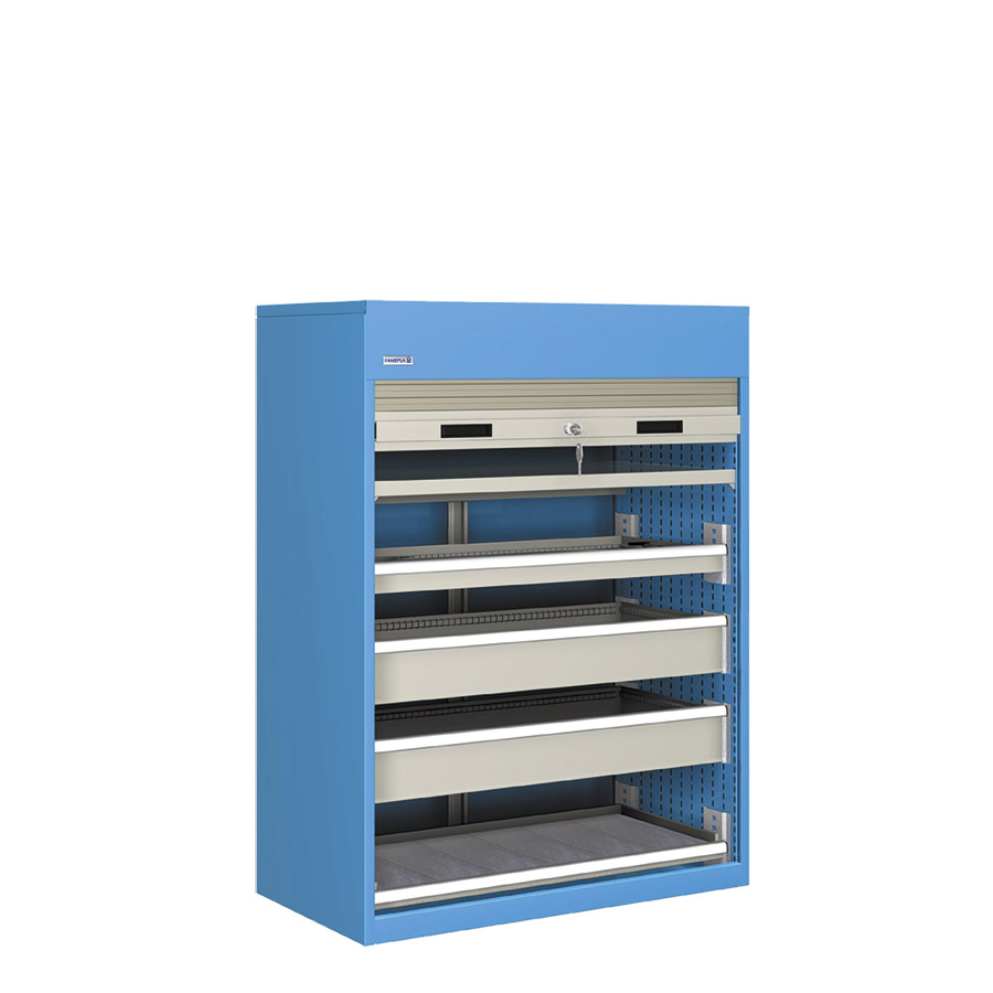 [023805] Armario de persiana con 2 estantes y 3 cajones - Dim.: 1040x635x1450h mm - Azul ral 5012