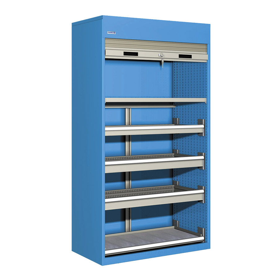 [023814] Armario de persiana con 2 estantes y 3 cajones - Dim.: 1040x635x2000h mm - Azul ral 5012