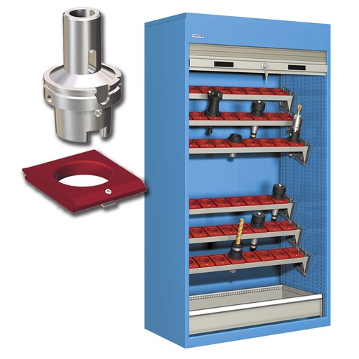 [023819] Armario de persiana, para herramientas de CNC, 6 bandejas inclinadas y 1 cajón - Dim.: 1040x635x2000h mm - Azul ral 5012