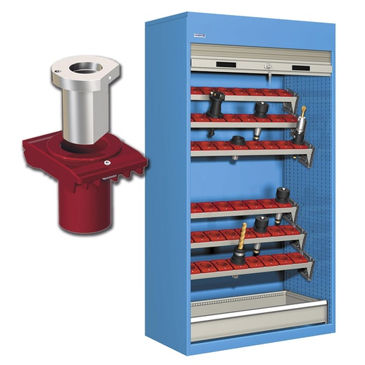 [023821] Armario de persiana, para herramientas de CNC, 6 bandejas inclinadas y 1 cajón - Dim.: 1040x635x2000h mm - Azul ral 5012