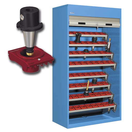 [023833] Armario de persiana, para herramientas de CNC, 8 bandejas extraíbles en ángulo - Dim.: 1040x635x2000h mm - Azul ral 5012