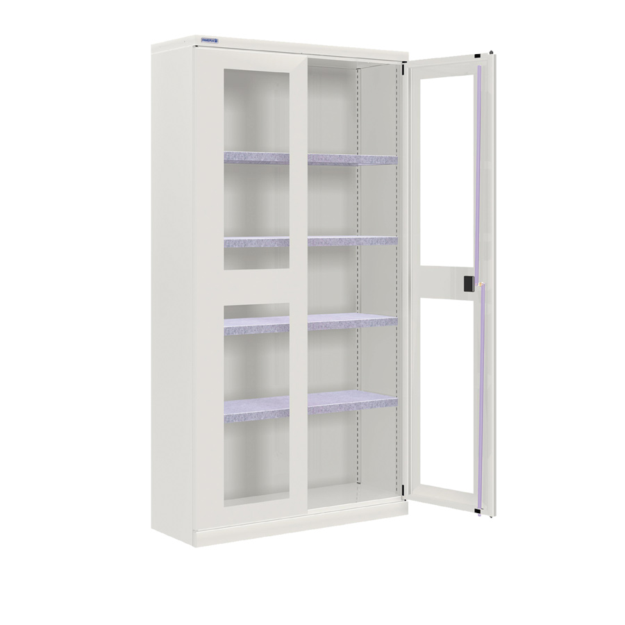 [024287] Armario metálico de puertas batientes con ventana y 4 estantes regulables - Dim.: 1026x400x2000h mm - Gris ral 7035