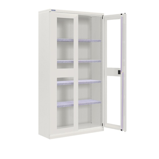 [024287] Armario metálico de puertas batientes con ventana y 4 estantes regulables - Dim.: 1026x400x2000h mm - Gris ral 7035