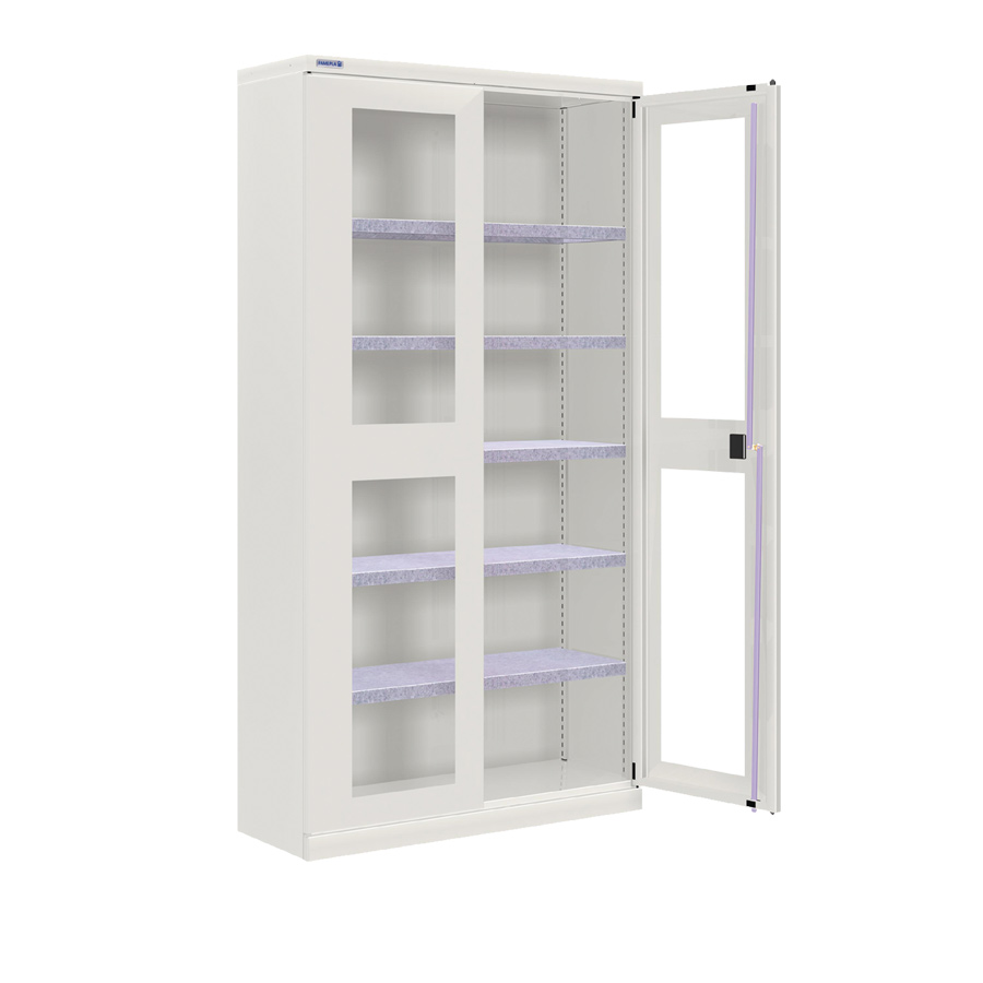 [024289] Armario metálico de puertas batientes con ventana y 5 estantes regulables - Dim.: 1026x400x2000h mm - Gris ral 7035