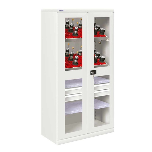 [024291] Armario metálico de puertas batientes con ventana para herramientas CNC - Dim.: 1026x555x2000h mm - Gris ral 7035