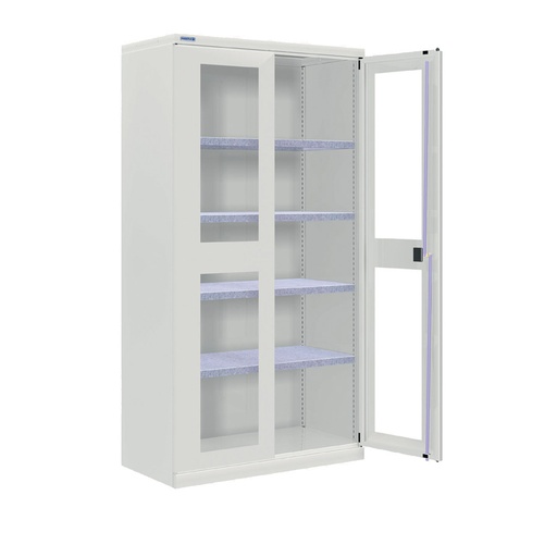 [024325] Armario metálico industrial con puertas, ventana y 4 estantes - Dim.: 1026x555x2000h mm - Gris ral 7035