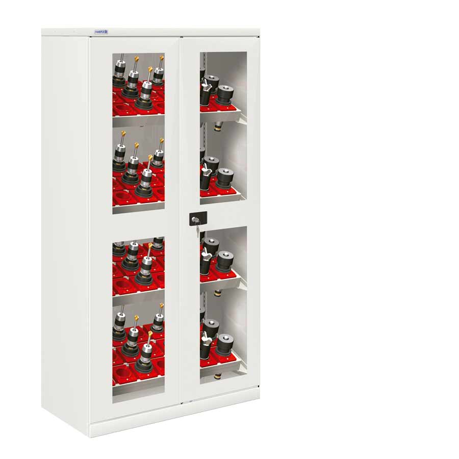 [024331] Armario metálico de puertas batientes con ventana para herramientas CNC - Dim.: 1026x555x2000h mm - Gris ral 7035