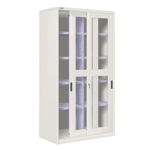 [024339] Armario de puertas correderas con ventana, divisor y 8 estantes ajustables - Dim.: 1026x600x2000h mm - gris ral 7035