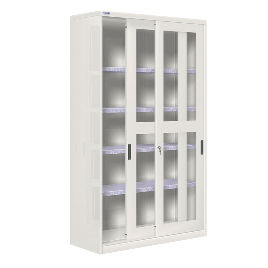 [024357] Armario de puertas correderas con ventana y 4 estantes ajustables - Dim.: 1200x450x2000h mm - gris ral 7035